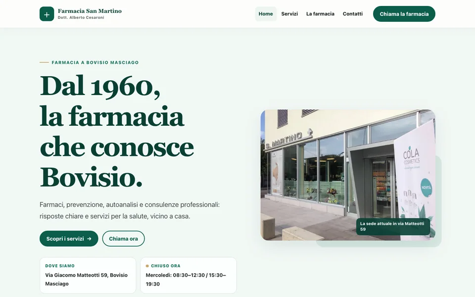 Homepage del concept Farmacia San Martino
